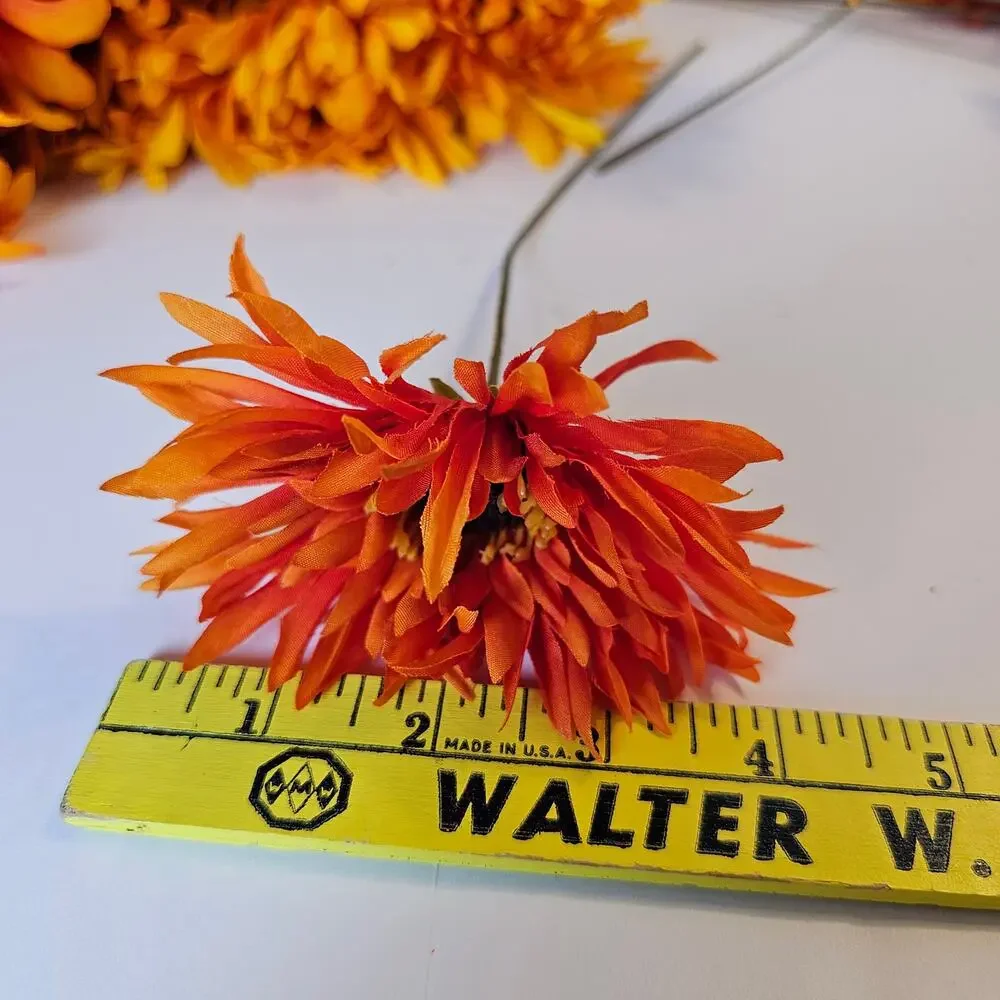 Artificial Fall Silk Flower Stems 41pc Orange Yellow Rust Mum Daisy Floral Decor
